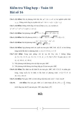 Kiểm tra tổng hợp  Toán 10 - Bài số 16